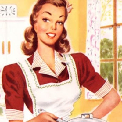 A 30 year old 1950s modern day housewife. A goddess in the cleaning, cooking and house life sector.