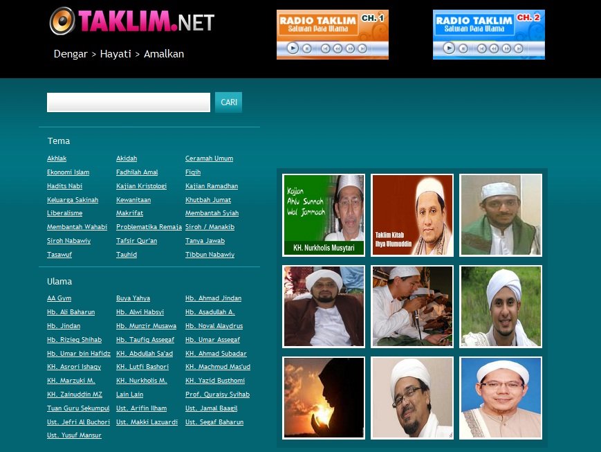 Web ini berisi rekaman audio Taklim dan Tausyiah dari berbagai ulama, kyai dan habaib di seluruh Indonesia.