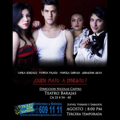 Obra de teatro que guarda un misterio fatal! 3 mujeres 1 asesina Descubre ¿QUIEN MATO A ERNESTO? Llama al 6091111 o al 2103114