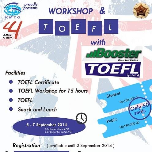 Akun Resmi Workshop TOEFL KMTG UGM 2014 | Bekerjasama dengan LBA BOOSTER, Kp. Inggris, Pare | CP : Audita (081574596466) Fani (087737101015)