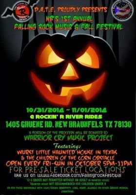 FallingRockFest's profile picture. 2 day music fest, public haunted house, corn/hay maze, face painting, trick or treat trail, & more! Percentage of proceeds donated to Warrior Cry Music Project!