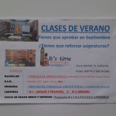 itstimeschool's profile picture. Somos la academia de idiomas de Huéscar, estamos situados en la C/Mayor, 15. Tel: 958 742 589