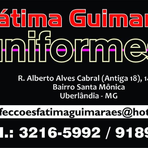 Confecções Fátima Guimarães
é uma empresa que atua na linha de Uniformes Profissionais, Camisetas Promocionais e Uniformes Esportivos.