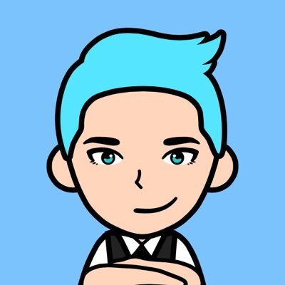 Blue hair, blue eyes.