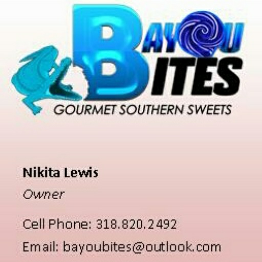 Cooking is my passion! Contact bayoubites@outlook.com or 318-820-2492 for ordering! Website coming soon! Take a bite out of the Bayou baby! Z-Phi!!