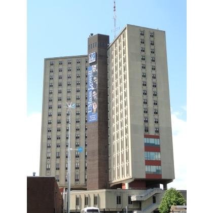Fox Hall proudly stands tall over all of Lowell welcoming UMass Lowell freshmen into its hallowed halls.
