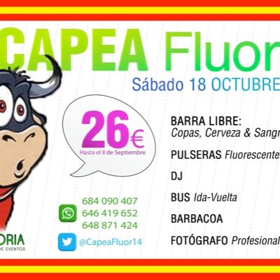 No te pierdas la mejor capea del año! TODO INCLUIDO para que no tengas que gastarte nada. PIDE MAS INFO y VIVE de nuevo la
Capea de la que todo el mundo habla