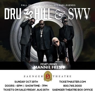 Fall Jam Fest featuring Dru Hill, SWV & DJ Mannie Fresh. Sunday, October 19th @ The Saenger Theatre in New Orleans.  Get Tickets Here -- http://t.co/GCO3fQX7d0