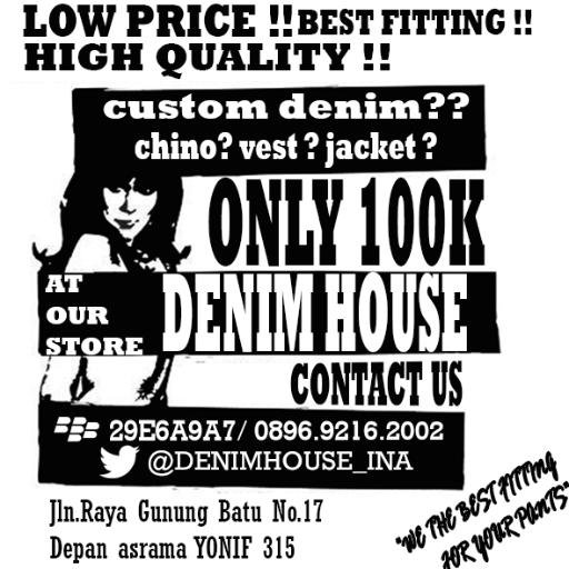 Jalan Raya Gunung Batu No. 17 Gang pinang (Depan Yonif 315). Cp 089692162002/ 28672642 | IG : denimhouse.ina