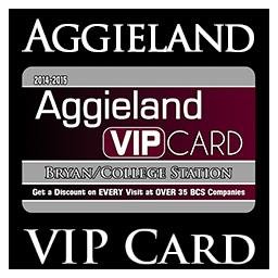 Save on EVERY VISIT at 38 companies in College Station, TX with The Aggieland VIP Card!! $20 Price-Unlimited Value!!