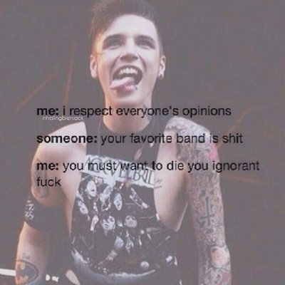 Life sucks. Music is what lets me escape from the real world✌... Black Veil Brides/OM&M/Ptv/Sws/Bmth/Beartooth/Fall Out Boy/Billy Talent