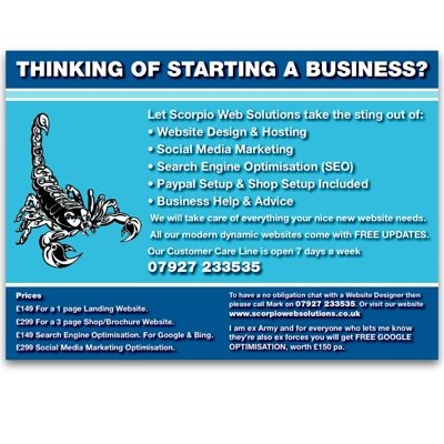 Here at Scorpio we will work with you to produce a stunning modern website, built from scratch, that you will be proud of. From £149
