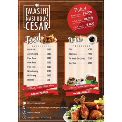 mnasiudukcesar's profile picture. Masih Nasi Uduk Cesar Jl. Sukabirus depan kos gedung 4, sebelah asgar. ⌚️ Minggu-Jumat 16.00-24.00  Deliv order : 085861708220