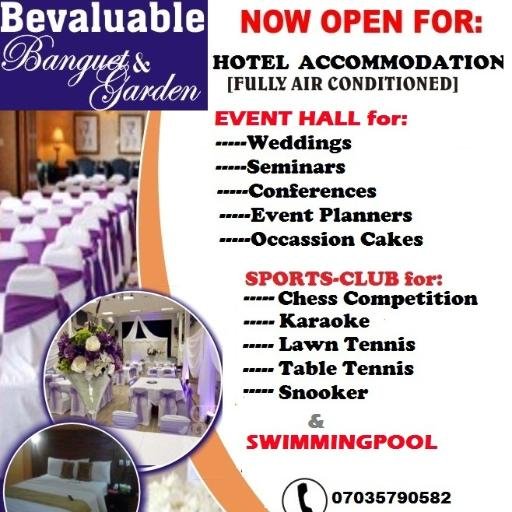 HOTEL ACCOMODATION,SWIMMINGPOOL, POOLSIDE GARDEN,KARAOKEE,LAWN/TABLE TENNIS,SNOOKER,LIVE BAND,MULTI-PURPOSE EVENT HALL etc,beside Akpor grammar Sch,CHoba PHCh