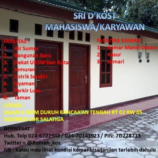 Terima Kos Mahasiswa/Karyawan/Pasutri, Lokasi Dukuh Bancaan Tengah RT. 04 RW. 05, Sidorejo Lor, Minat Hub 085100143923