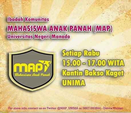 MAP_UNIMA's profile picture. Maz 127:4 -- Seperti anak-anak panah di tangan pahlawan, demikianlah anak-anak pada masa muda. ~ A community with Highly Spiritual and Highly Intelectual ~