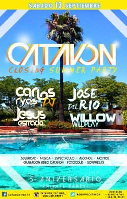 EquipoCaTaVoN's profile picture. 13 Septiembre
CataVón Closing Summer Party 
Piscina -  Sol  - Amigos 
Musica  &   Mojitos
Whatsapp : 626 15 97 81 - 609420475              Puente Genil(Córdoba)