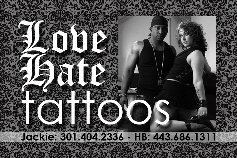 love hate tattoos. quality tattoos at affordable prices. follow the artists! @LiTLmissJACKIE & @HANSOMBROTHER