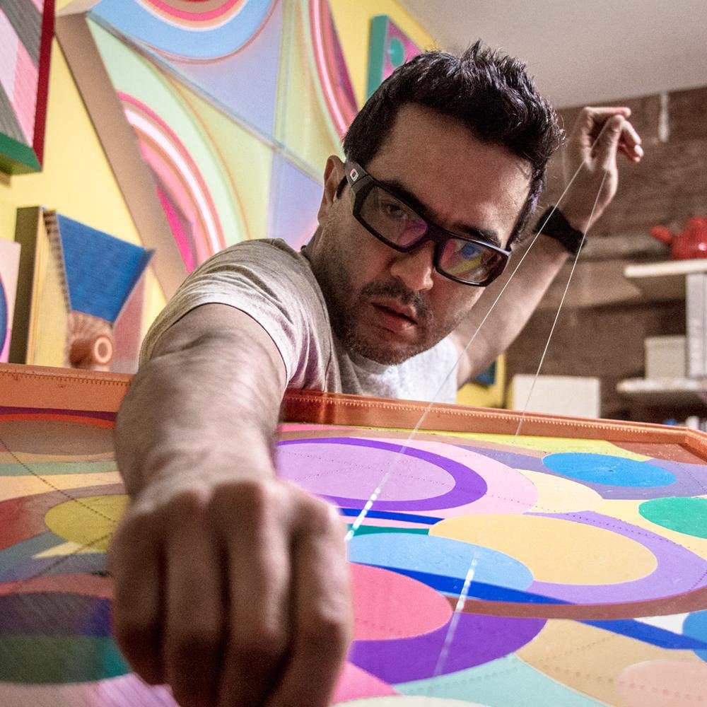 An optical creator of movement, contrast, colorful patterns, symmetry & geometric abstraction.