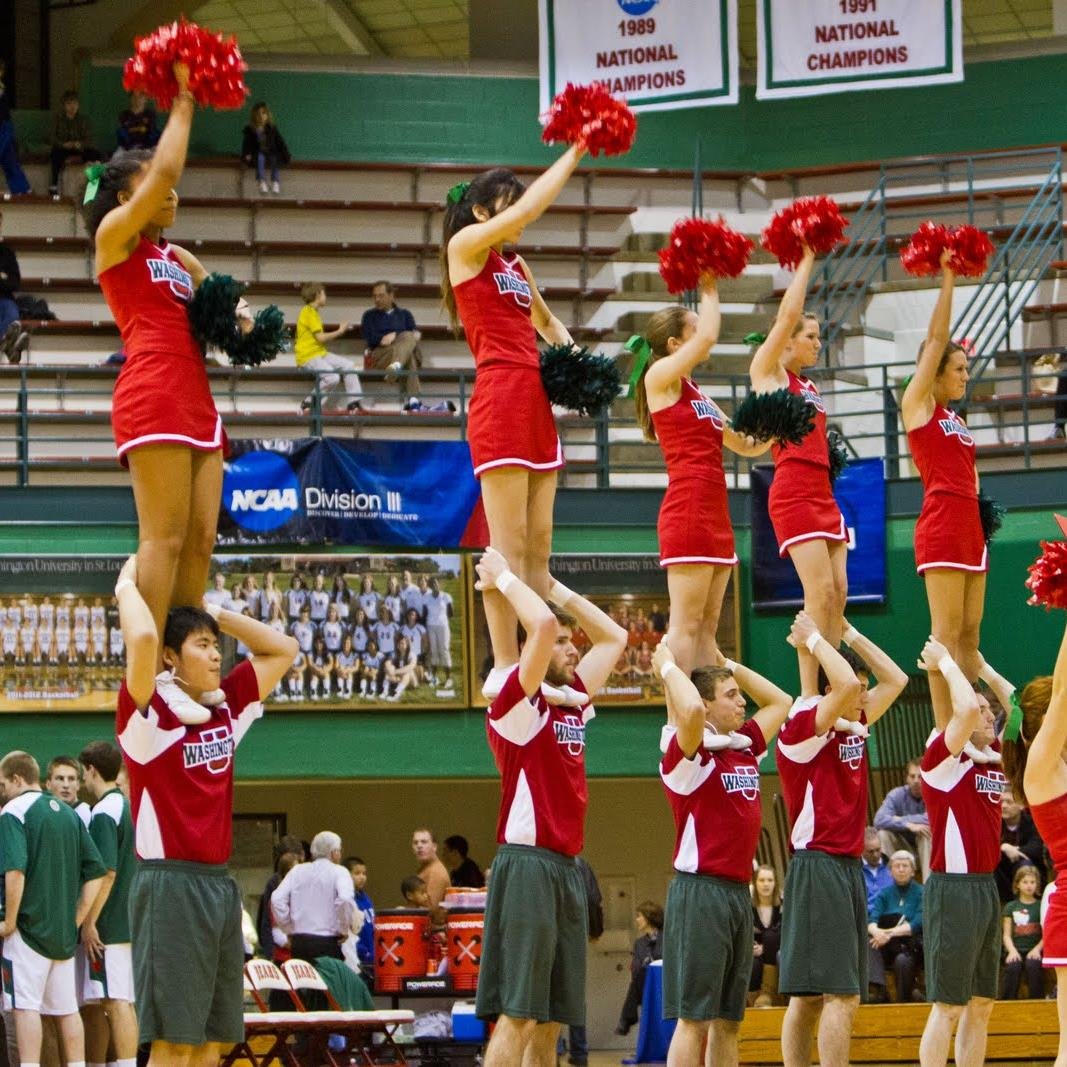 Co-Ed Cheer Team supporting all things WUSTL BEARS