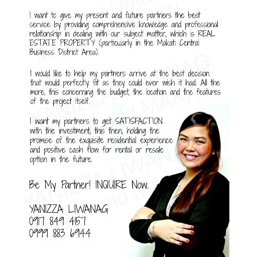 Real Estate
page owned by: Yanizza Liwanag, your Property Consultant