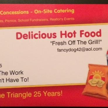Concessions/Catering Vendor, serving Raleigh-Durham for 25 yrs.  School Fundraisers, Grand Openings, Company Picnics. Real Estate Events, Sports.