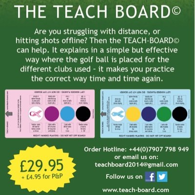 teachboard's profile picture. I'm a simple practice aid, helping all golfers who use me. Explaining the ball position, I help hit the ball further and straighter.
