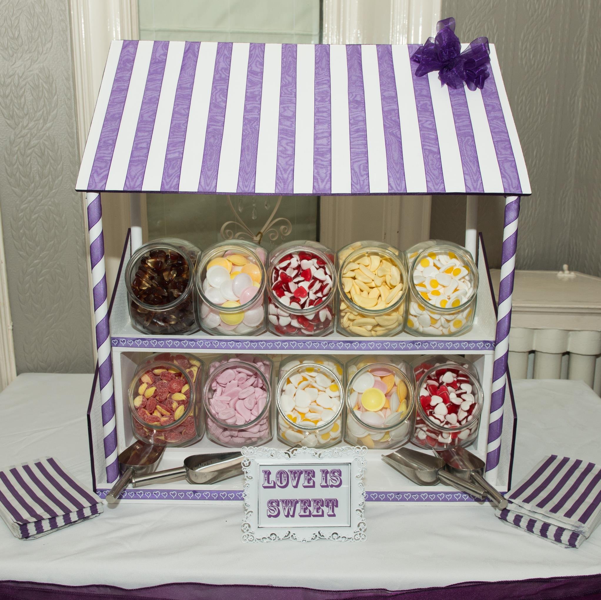 Handmade wooden table top sweet stalls, post boxes for cards and gifts & ferrero rocher heart stands. Perfect for any occasion!
