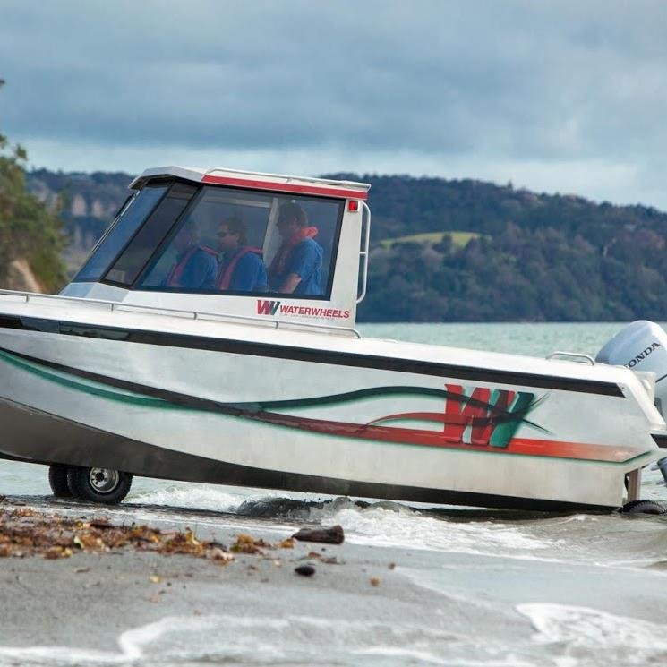 The ultimate amphibian craft
Waterwheels are naval architect designed sturdy aluminium craft that can drive to and from the launch site and into the water.