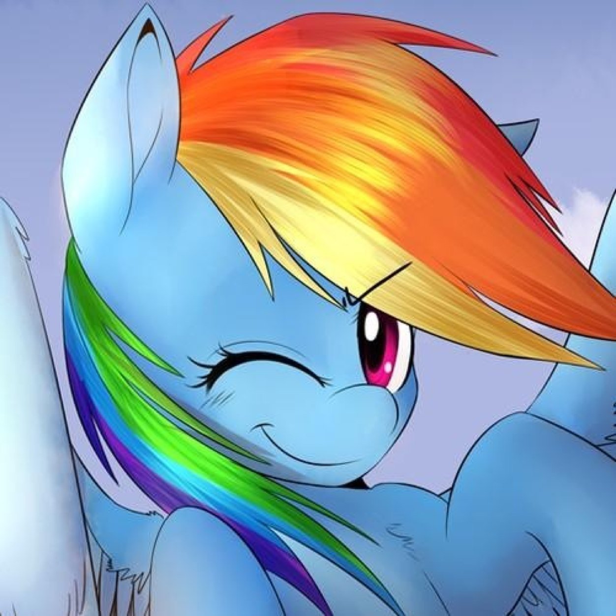 Sup? My name's Rainbow Dash, but you can call me Dash! I might beat you in a race but I'll stay by your side! I also manage weather! Engaged to @mlp_Lightstruck