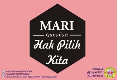 Akun resmi komisi pemilihan ketua OSIS SMA Negeri 1 Cikarang Selatan | Mewujudkan demokrasi yang Inovatif, Modern, Jujur, Adil, Bebas, Langsung dan Rahasia.