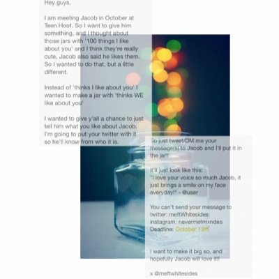I AM MEETING JACOB IN OCTOBER AND I WANT TO GIVE HIM SOMETHING BUT I NEED YOUR HELP! CLICK THE LINK BELOW!