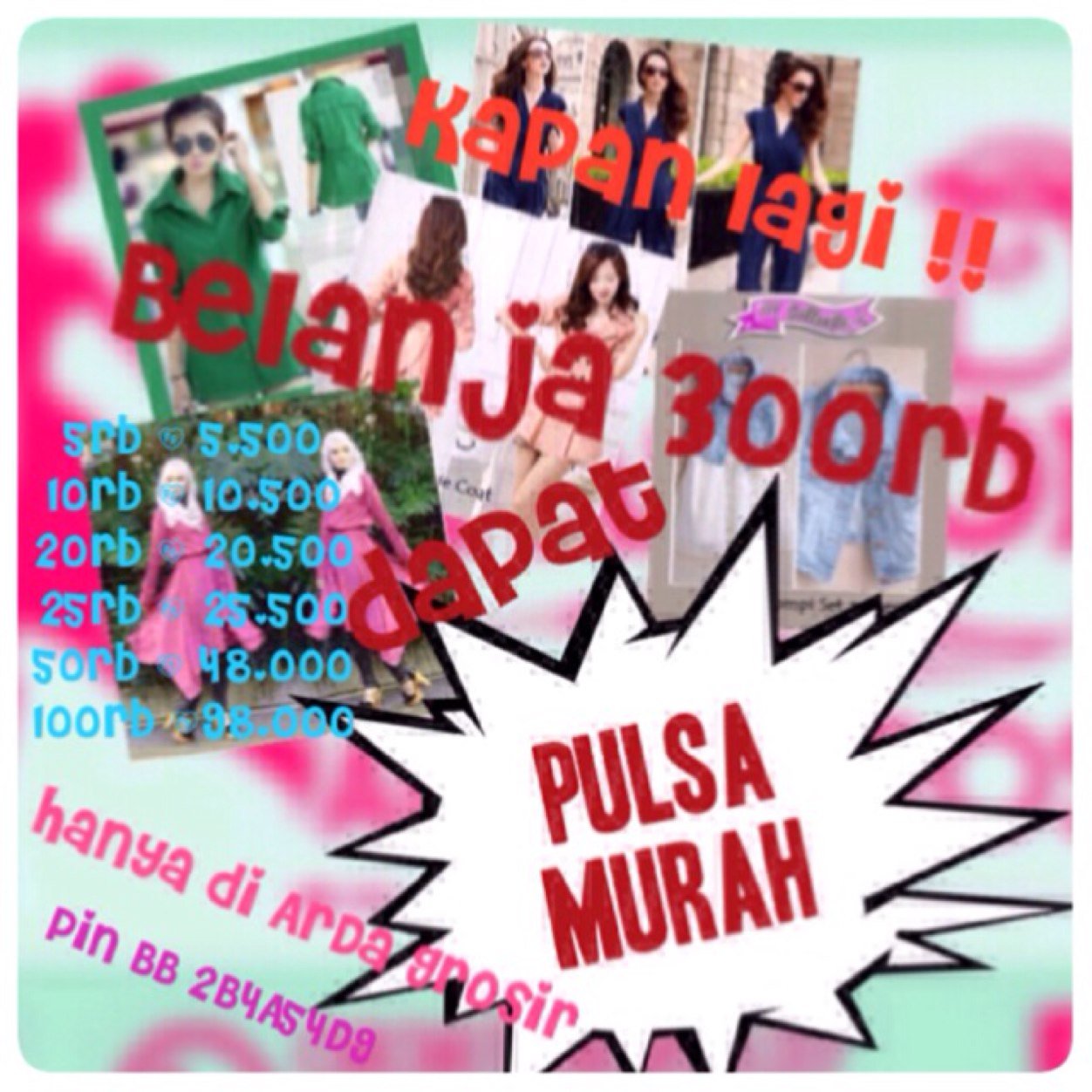Pin : 76261A90, 2B4A54B9
Sms : 083872836637 / 089694500021
Fb : Arda Grosir
Blog : http://t.co/HUYqgKdAka