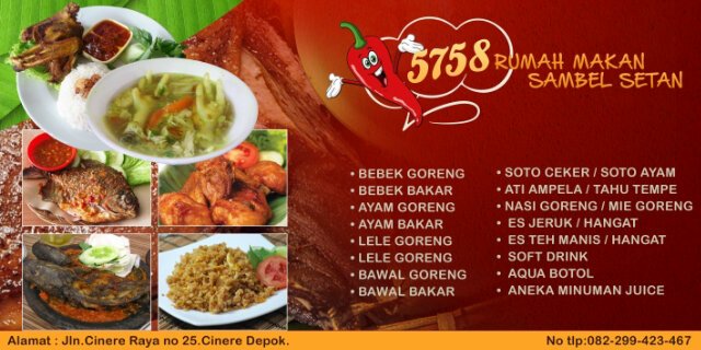 100 % Pedes Enak Sambel Setannya !!!
  Jalan Cinere Raya No.25 Cinere Depok Telp. 082-299-423-467