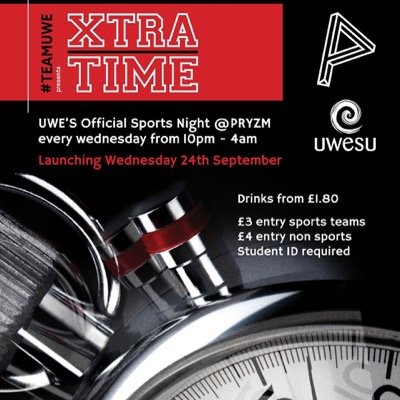 welcome to Xtra Time, the official UWE Sports night. Every Wednesday at @PRYZMBristol

expect bigger crowds and better entertainment