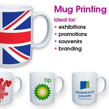 High Quality Personalised Mugs, Photo Mugs, Corporate Mugs from £5 for one. 

We print and embroider garments too!
