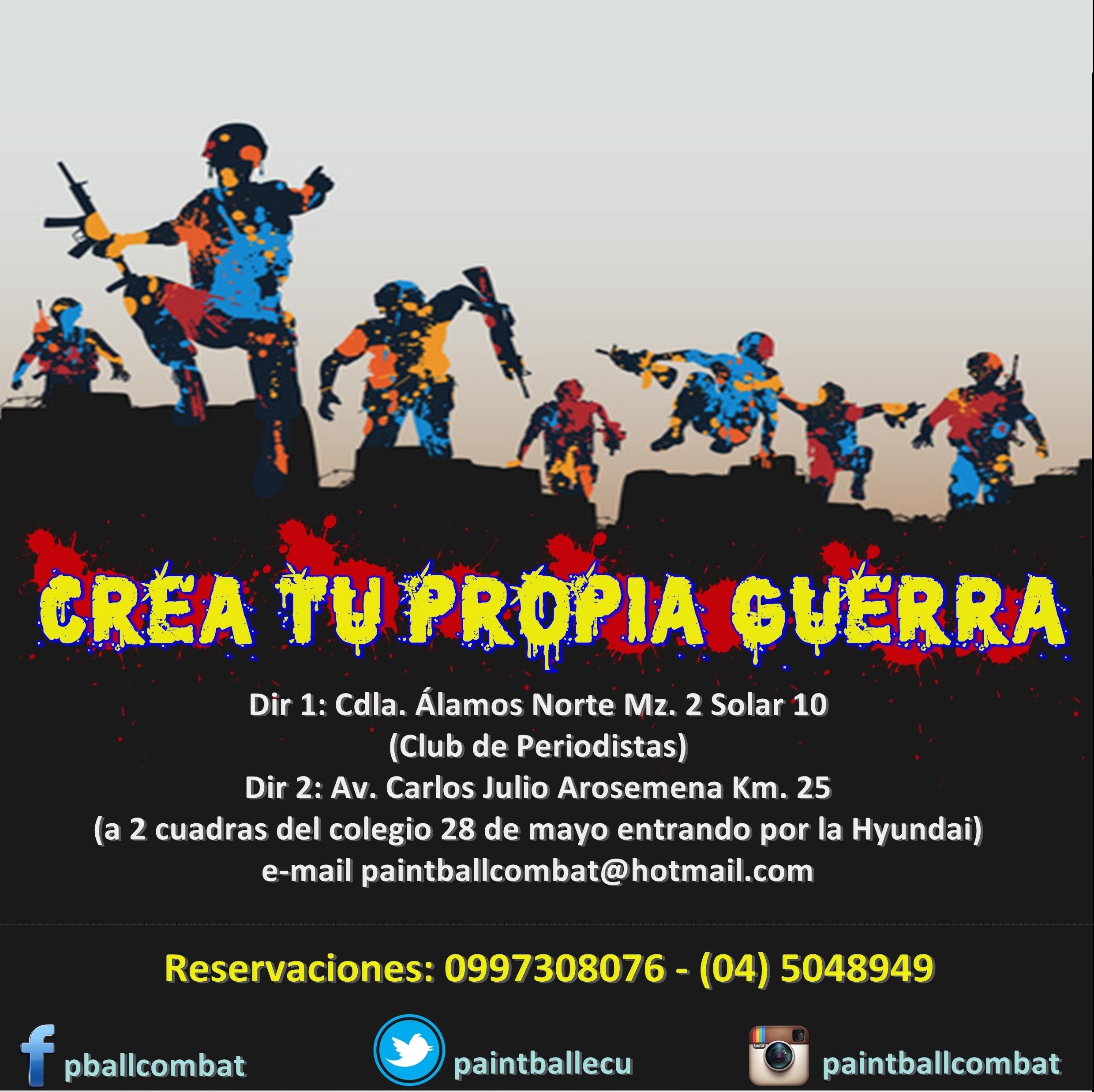 La mejor batalla en Guayaquil.Crea tu Propia Guerra en cualquiera de nuestras 2 canchas Av. Carlos J. Arosemena o Cdla. Àlamos Reservas: 0997306615-0997308076