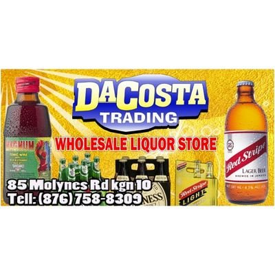dacosta_trading's profile picture. Dacosta Trading w/sale  Liquor  & Lounge
85 Molynes Road
liquor consignment
Alcoholic/non-Alcoholic beverage wholesale price 
Email:dacostatrading85@yahoo.com