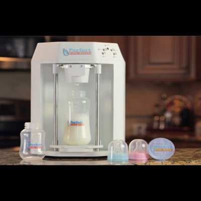 The Perfect Baby Bottle machine mixes single serve capsules filled with baby formula and dispenses it into a baby bottle at the perfect temperature!