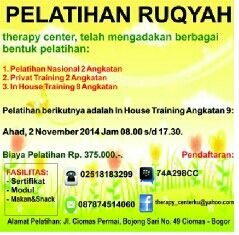 therapy center
Therapy Sunnah Nabi
Bekam, Ruqyah, Herbal, Pijat Refleksi, Pijat Akupunktur, Gurah Mata, Gurah Hidung, dll
Bersama Ust Marsambas, S.Pd.I.