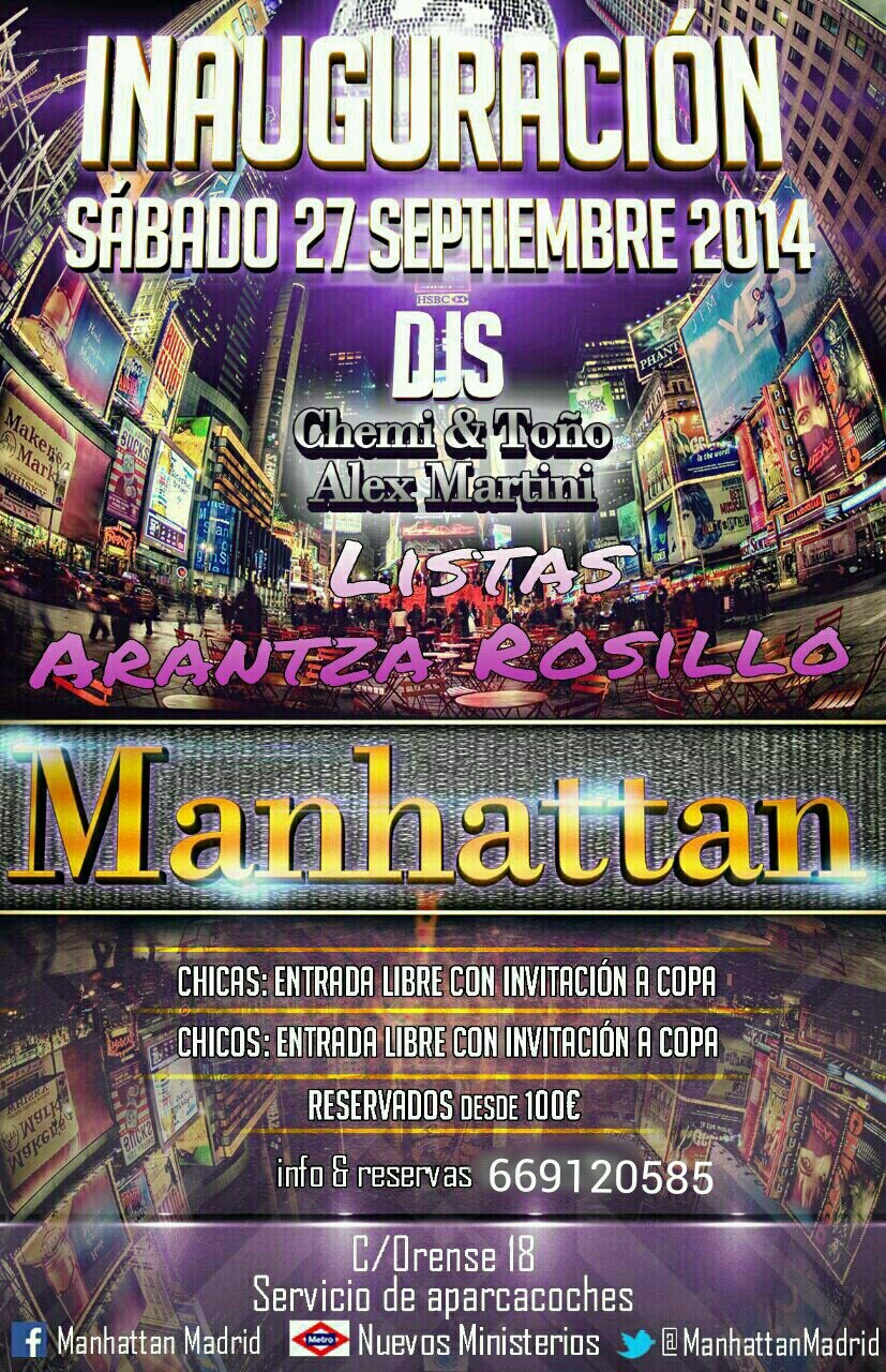 DISCOTECA MANHATTAN!!! Arantza Rosillo Listas,entradas anticipadas y/o reservas!