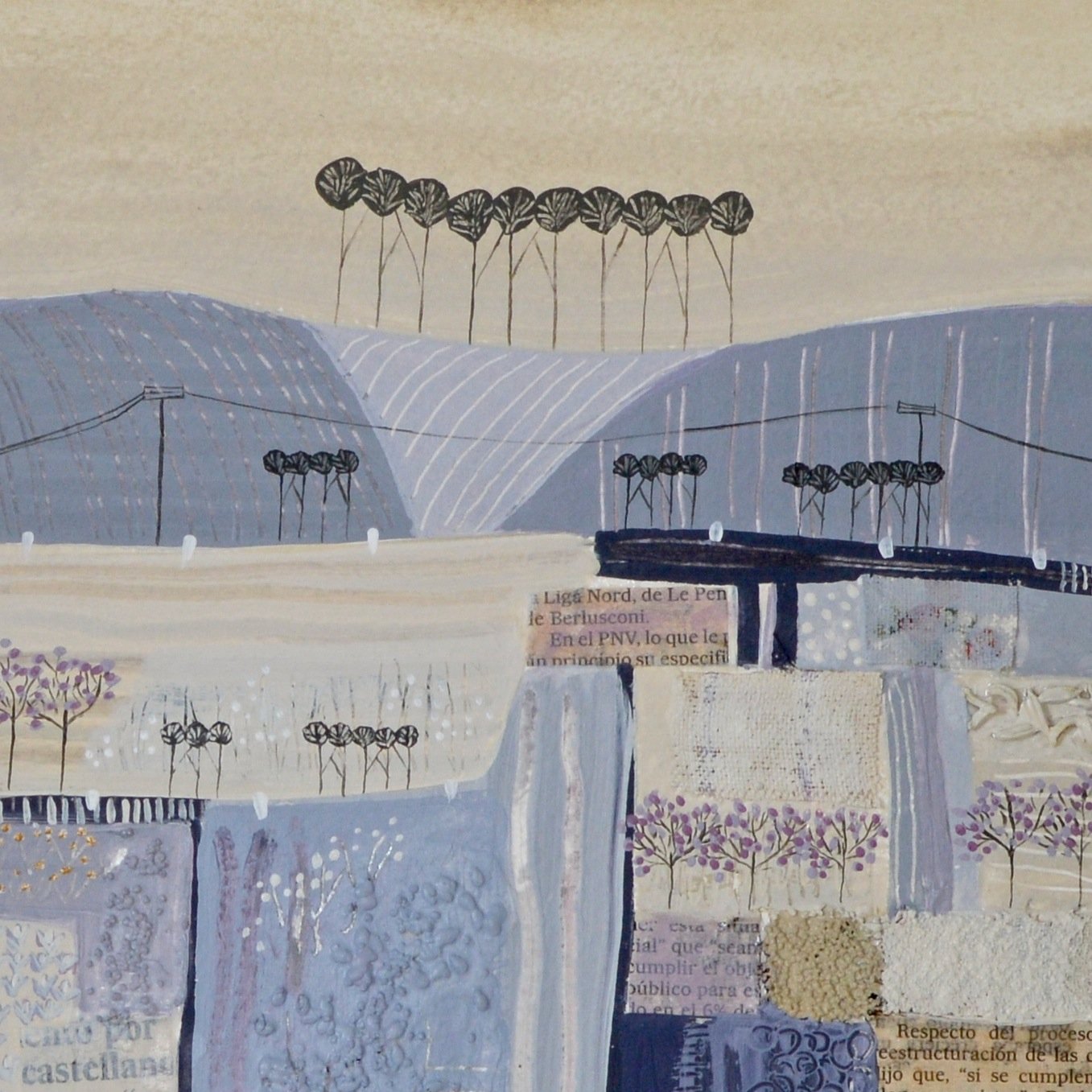 Cotswold based artist born in Bogotá, Colombia whose mixed media paintings depict landscapes in different seasons incorporating her South American roots.