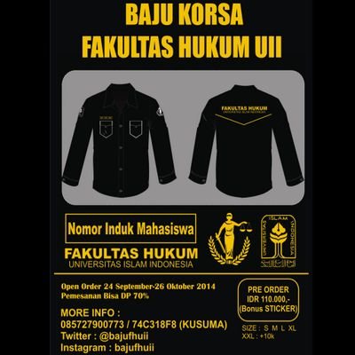 Merchandise Uii V Twitter Baju Korsa Fakultas Hukum Universitas Islam Indonesia Warna Hitam Tulisan Dan Lambang Warna Kuning Emas 110 000 Http T Co Hab7xzzj5y