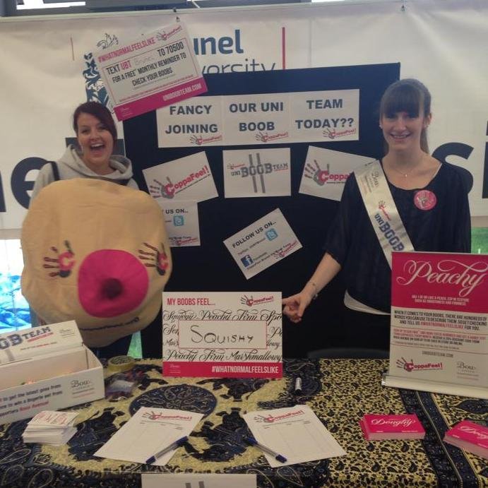 Knowing your boobs could save your life! Representing @CoppaFeelPeople at Brunel Uni. Thoughts and musings by @uniboobteam Leader Ria.