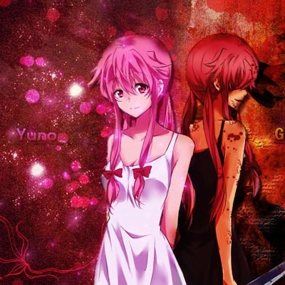 im yuno gasai i have pink hair and pink eyes.birthday november 16.gender female.relationship single.in love with that special someone.i do have dark side im sry