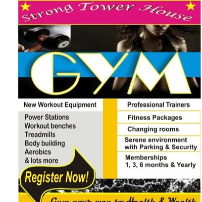 Strong Tower Gym @ 6b dalberto rd, Palmgrove estate, Lagos. Tel-0708 405 7559. Open 7am-9pm. Monthly membership N5000. Bodybuilding,excercise,aerobics & more