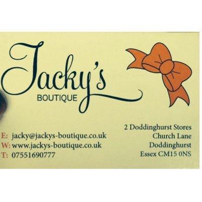 Jackys Boutique Glamourous ladies boutique in Doddinghurst 2 Doddinghurst Stores,church lane, Doddinghurst Brentwood market every Friday and Saturday