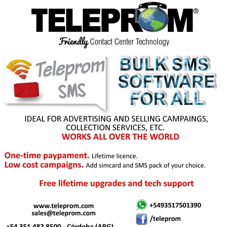 Teleprom SMS is a bulk SMS software that works with a 3G Modem connected to a USB Port in any laptop or PC. 

ASK FOR FREE TRIAL.