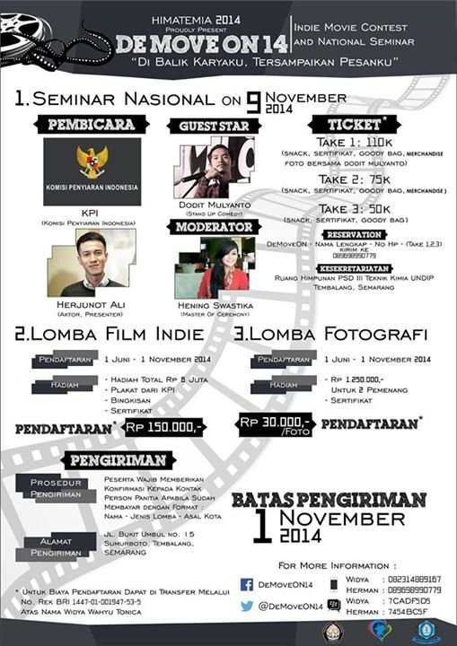 Indie Movie contest, PhotoContest and national seminar by @HIMATEMIA_UNDIP