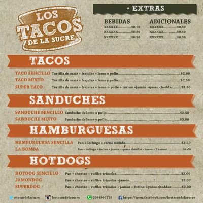 los tacos de la sucre, nacen con el fin de deleitar a nuestros estimados clientes con un sabor de tacos especial, hechos por un chef internacional Joshua Ortiz